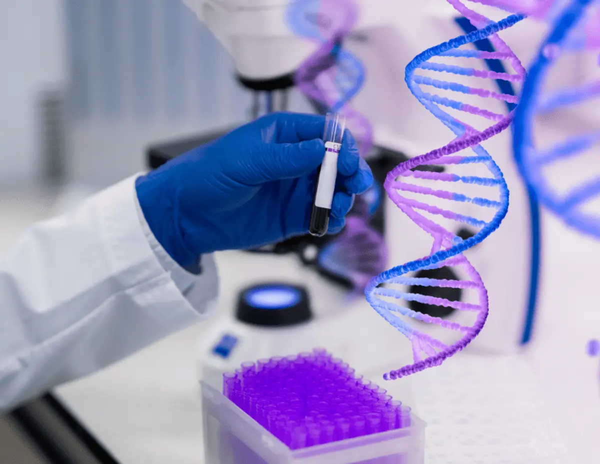 Scientist holding DNA sample. Biotechnology website developed by web development company Malaysia.